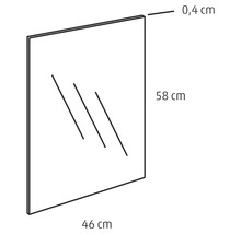 Illustratie van een spiegel met de afmetingen 58 bij 46 centimeter en een dikte van 0,4 centimeter