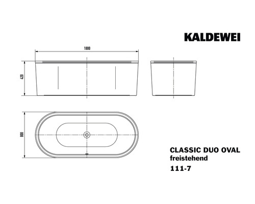 Kaldewei Classic Duo Oval vrijstaand bad maatschets