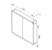 Technische tekening van een badkamerkast met de afmetingen 800 x 700 x 114 millimeter