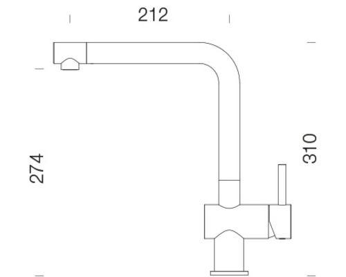 Technische tekening van een keukenkraan met afmetingen