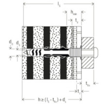 Diagram van een plugbevestiging met afmetingen