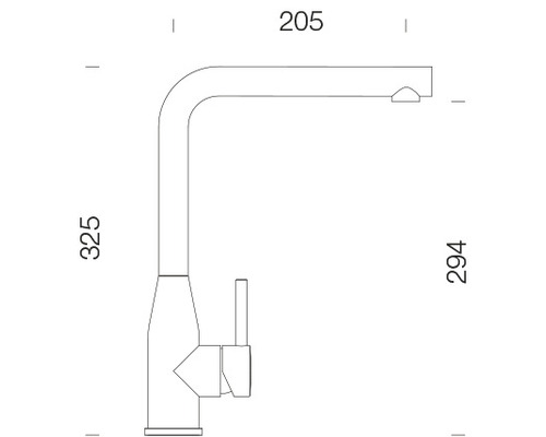 Technische tekening van een keukenkraan met afmetingen.