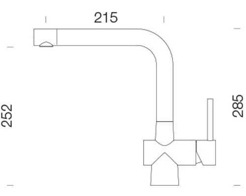 Technische tekening van een keukenkraan met afmetingen