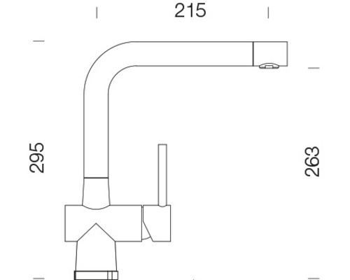 Technische tekening van een keukenkraan met afmetingen van 215, 295 en 263 millimeter.