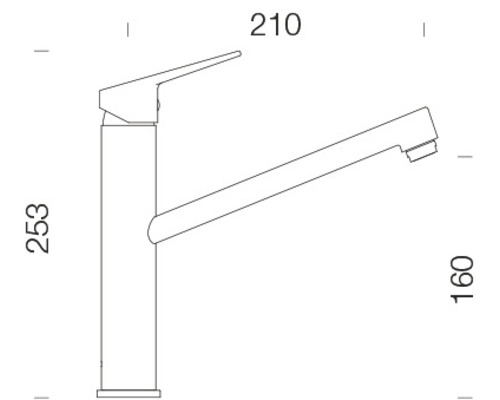 Technische tekening van een keukenkraan met maatvoering