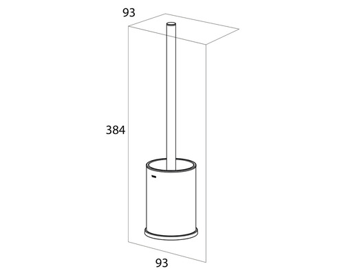 Technische tekening van een toiletborstelgarnituur met afmetingen