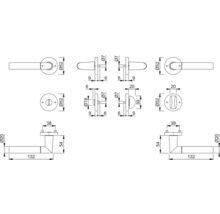 Technische tekening van een deurklink met afmetingen