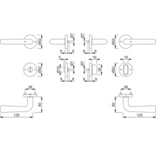 Technische tekening van een deurklink met afmetingen