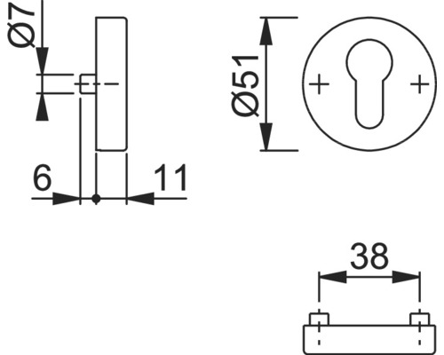 Technische tekening van een deurbeslag met afmetingen