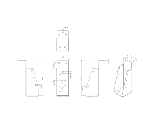 Technische tekening van een paaldrager met afmetingen