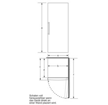 Afmetingen van een koelkast als schematische tekening