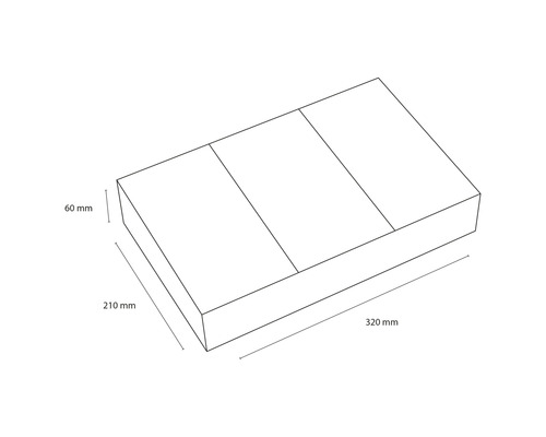 Technische tekening van een plantenbak met de afmetingen 320 mm x 210 mm x 60 mm.