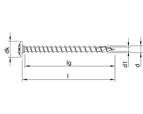 Technische tekening van een schroef met kop en schroefdraad inclusief afmetingen