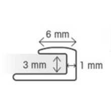 Profieltekening met afmetingen: 6 mm, 3 mm en 1 mm