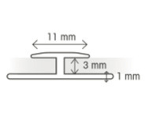 Technische tekening van een T-profiel met de afmetingen 11 millimeter, 3 millimeter en 1 millimeter