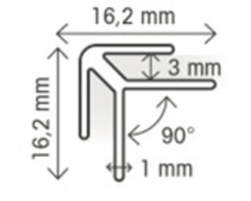 Technische tekening van een hoekprofiel met maatvoering