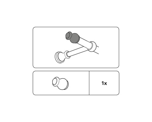 Tekening van een hoekverbinding voor douchegordijnroedes, één stuk