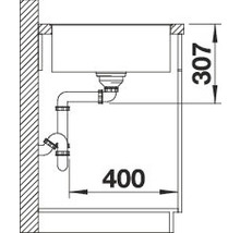 Technische tekening van een aanrecht met afmetingen