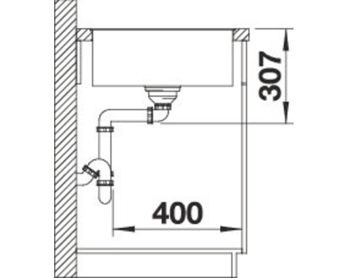 Technische tekening van een aanrecht met afmetingen