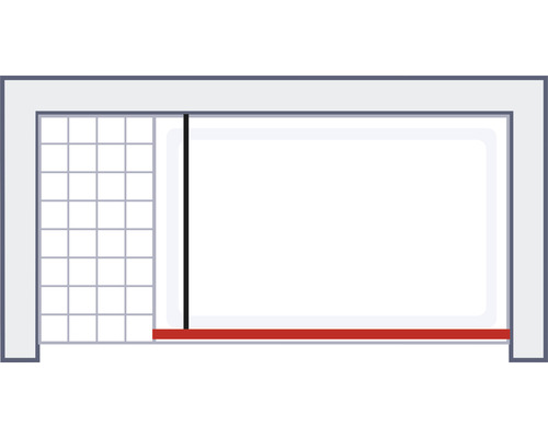 Schuifdeur met rasterstructuur en rode onderrail
