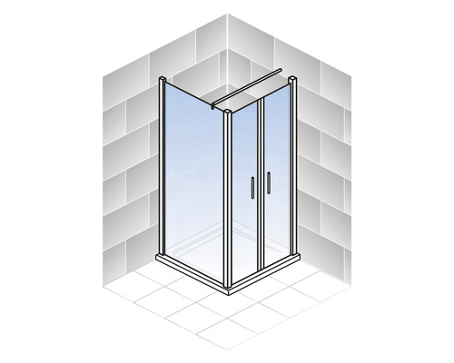 Hoekdouche met twee draaideuren voor een betegelde wand en vloer