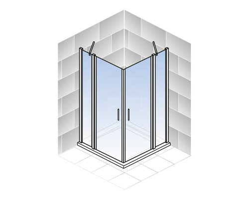 Hoekdouche met glazen deuren in een badkamer