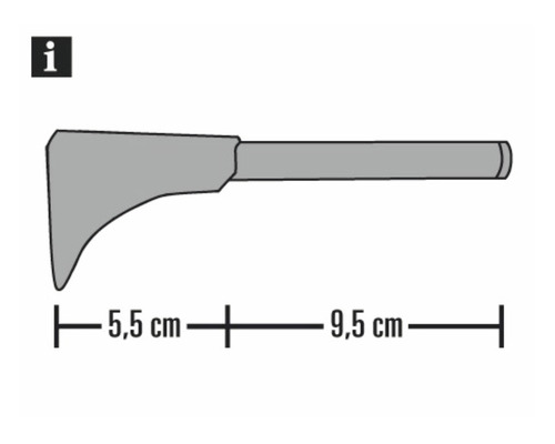 Schets van een voegkrabber met maatvoering