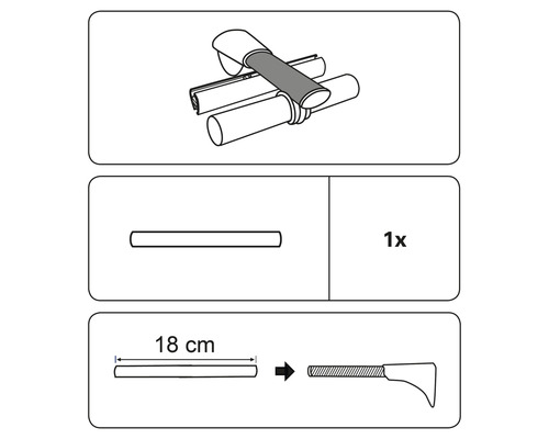 Afbeelding van montagehandleiding voor accessoires, inclusief een stang van 18 cm lengte.