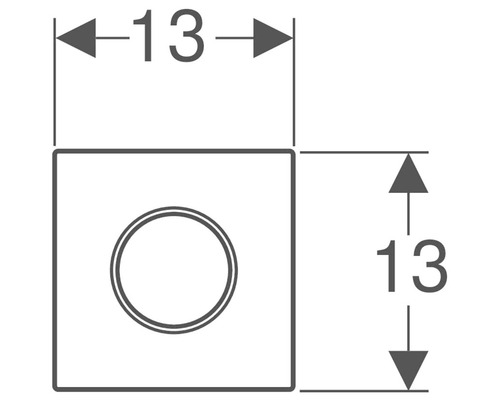 Technische tekening van een onderdeel met afmetingen van 13 x 13 mm