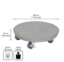 Ronde plantenroller van steengoed met wielen en rem, diameter 280 millimeter