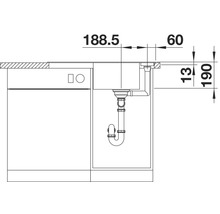 Technische tekening van een spoelbak met afmetingen