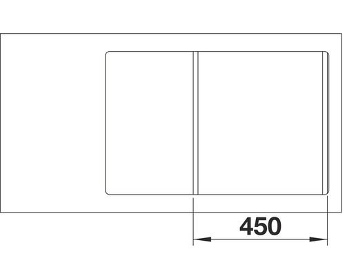Technische tekening van een wastafel met de maatvoering 450
