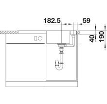 Technische tekening van een spoelbak met afmetingen