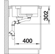 Schets van een gootsteen met afmetingen voor installatiedetails