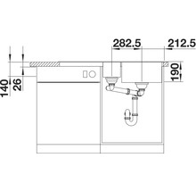 Schema van een spoelbak met afmetingen