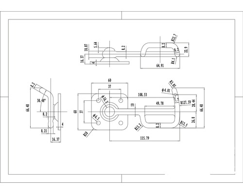 Technische tekening van een grendel met maatvoering