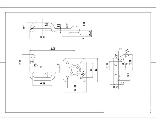 Technische tekening van een grendel met maatvoering