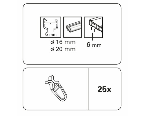 Technische tekening van gordijnaccessoires, 25 stuks