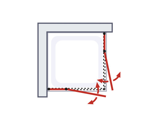 Illustratie van een douchecabinedeur met draaimechanisme