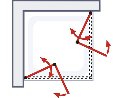 Illustratie van een verstelbare raamopening met rode pijlen die de beweging aangeven