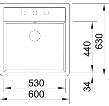 Technische tekening van een gootsteen met maatvoering