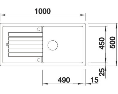 Maatschets van een spoelbak met afdruiprek en wasbak