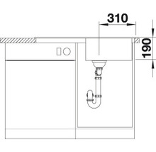 Technische tekening van een gootsteen met afmetingen van 310 bij 190 millimeter.