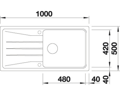 Technische tekening van een gootsteen met maatvoering