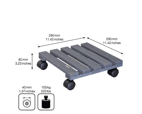 Houten rolplank met afmetingen en gewichtsinformatie