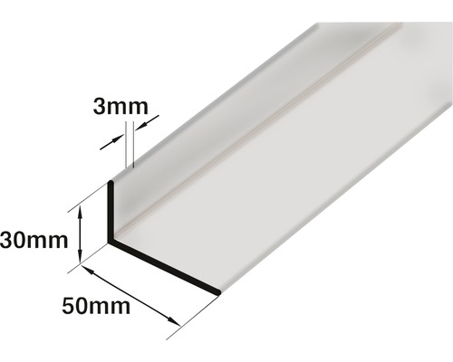 Hoekprofiel met de afmetingen 30 millimeter bij 50 millimeter en een materiaaldikte van 3 millimeter