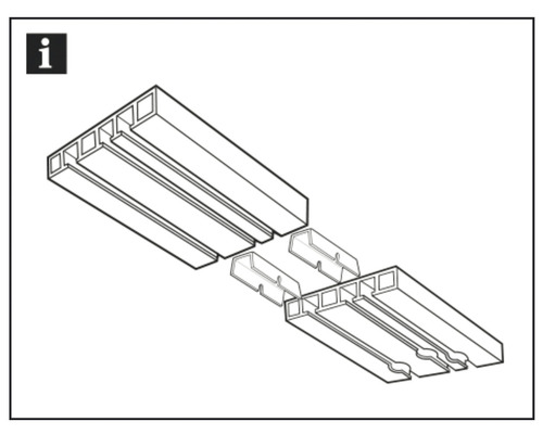 Illustratie van twee kunststofprofielen en verbindingsstukken voor montage