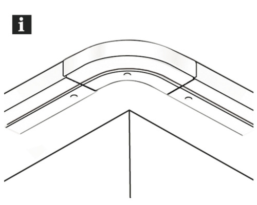 Illustratie van een hoekverbinding voor een gordijnrail