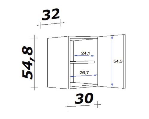 Technische tekening van een wandkast met maatvoering