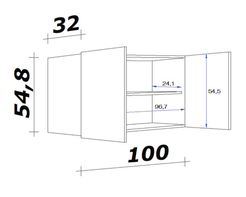 Technische tekening van een hangkast met afmetingen
